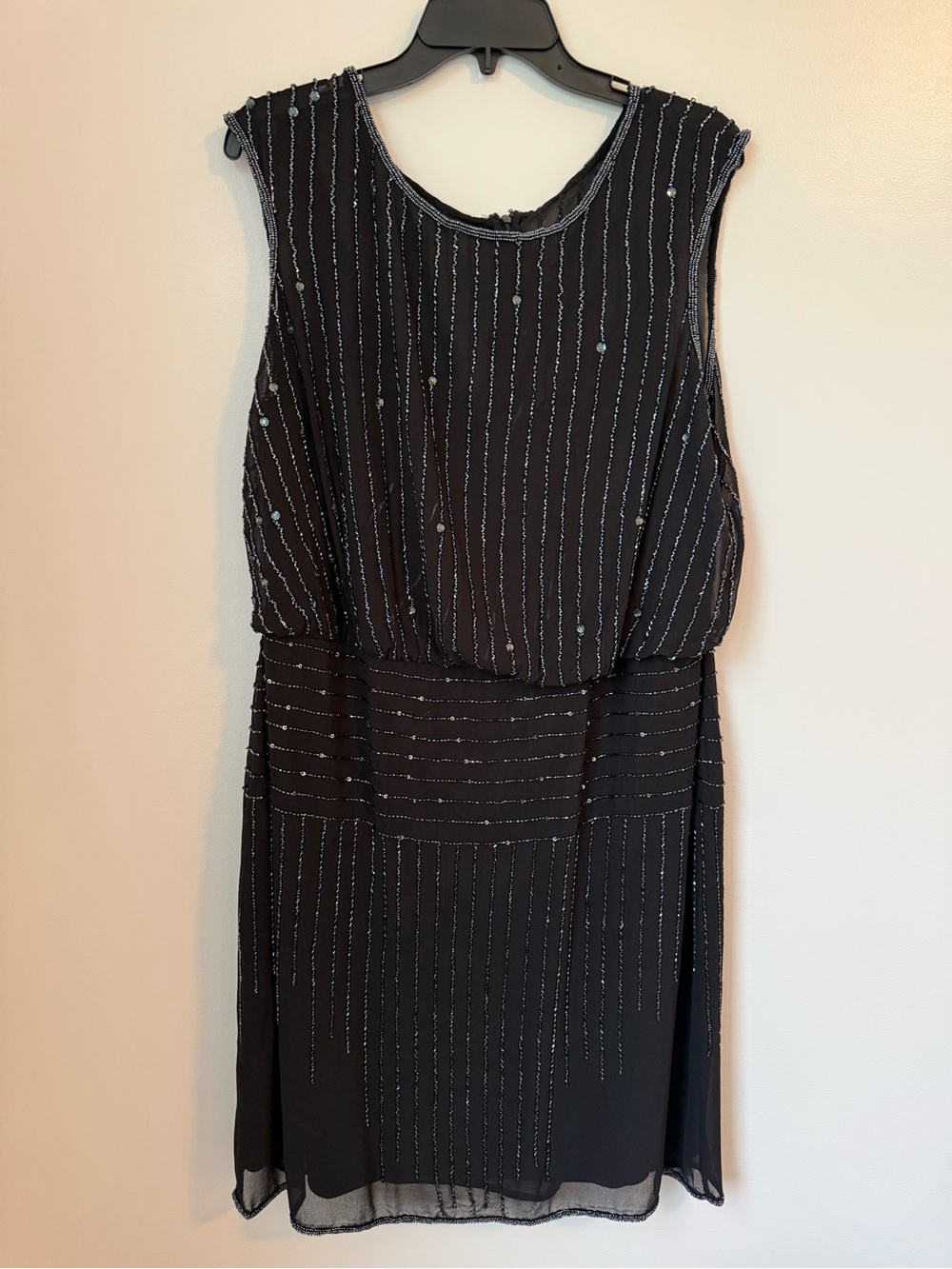 Adrianna Papell Black Beaded Sleeveless Midi Dress